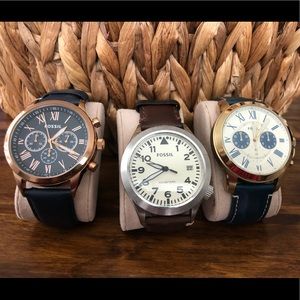 3 Men’s Fossil Watches! Leather bands.